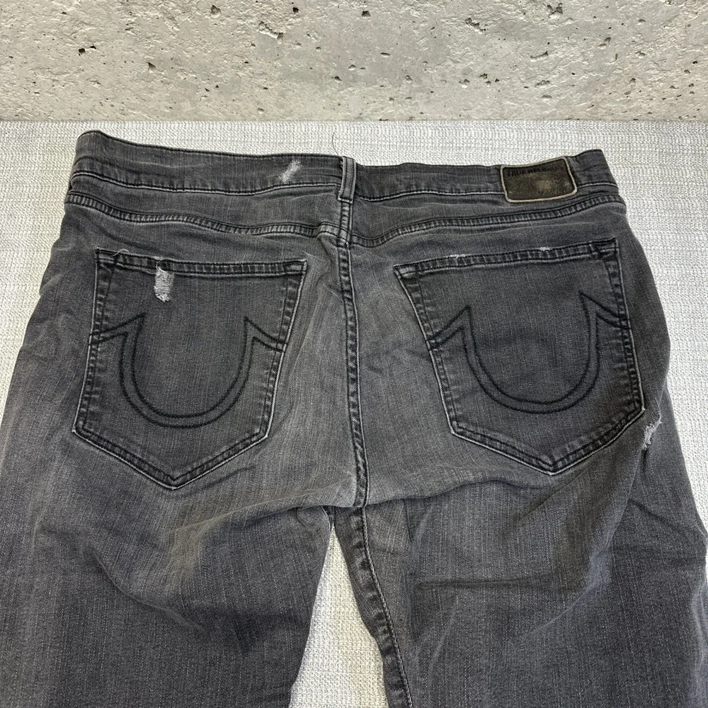 True Religion Rocco Relaxed Skinny Jeans Mens 40x33 Distressed Gray  Made in USA